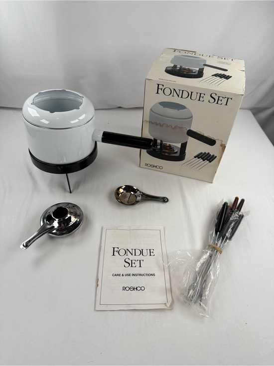 Roshco Other - Roshco White and Black Fondue Set - Complete Serving Kit